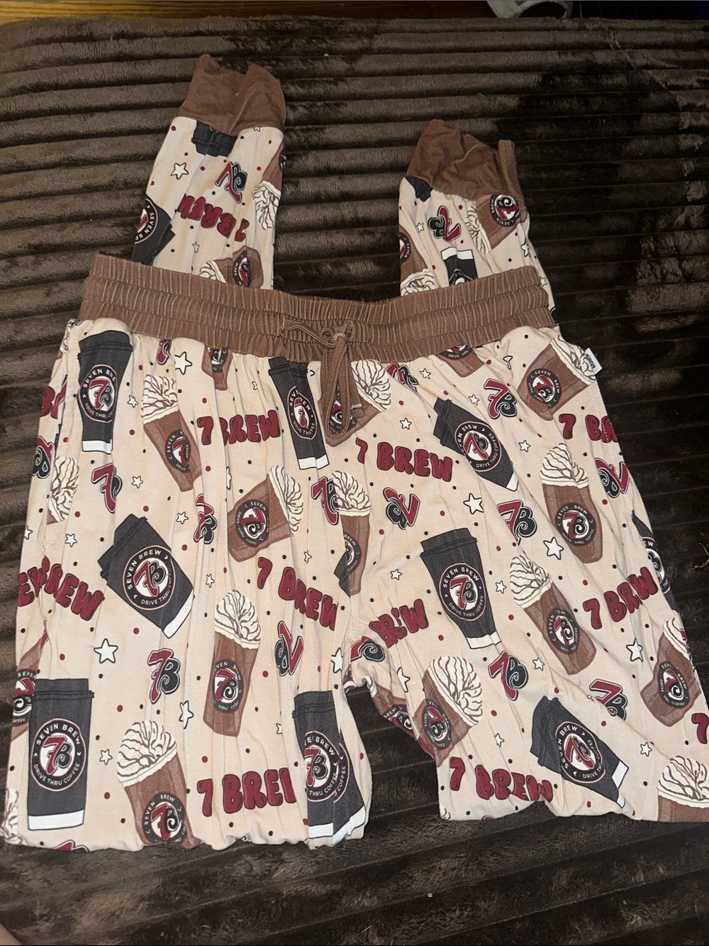 Seven7 Brown Elastic Waist Printed Lined Shorts